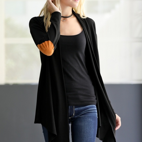 Faux Suede Patch Open Cardigan - Picture 2 of 6